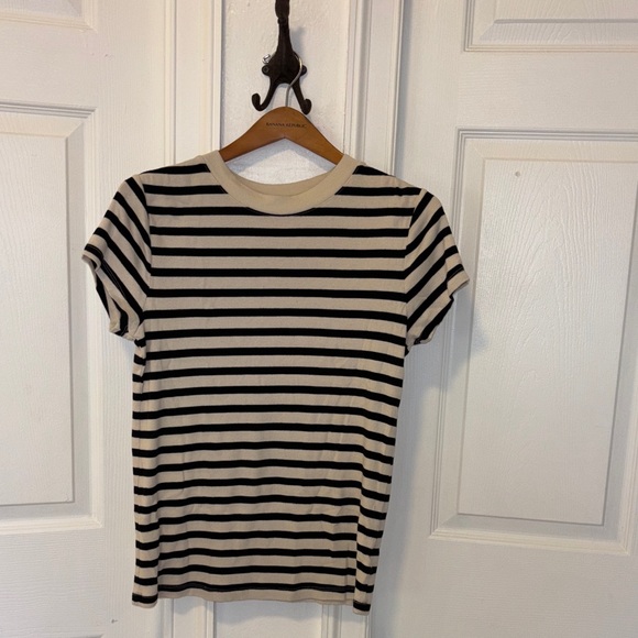 Target Striped a.new.day Black women’s Cream strip tee T-shirt Top large ribbed - Picture 1 of 5